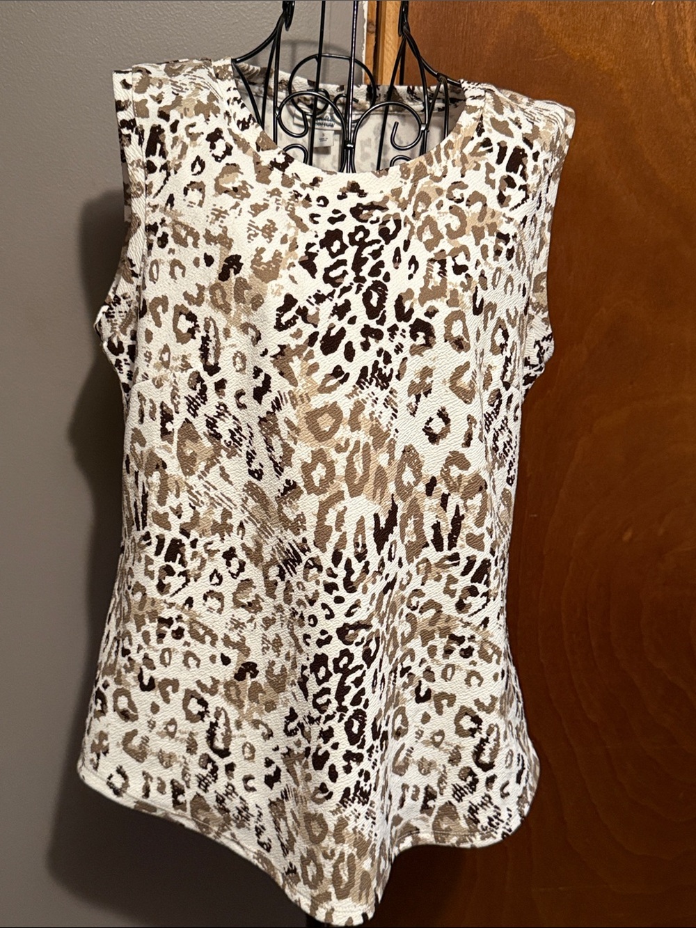 croft & barrow White and Brown Leopard Print Sleeveless Tank